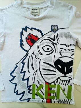 Kenzo Kids White Tiger Long Sleeve Logo Tee Size 10A EU140